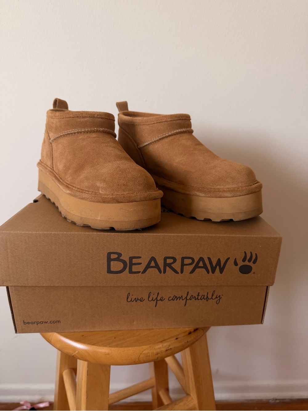 BearPaw Kids Suede Slip-On Shoes in Chestnut Tan